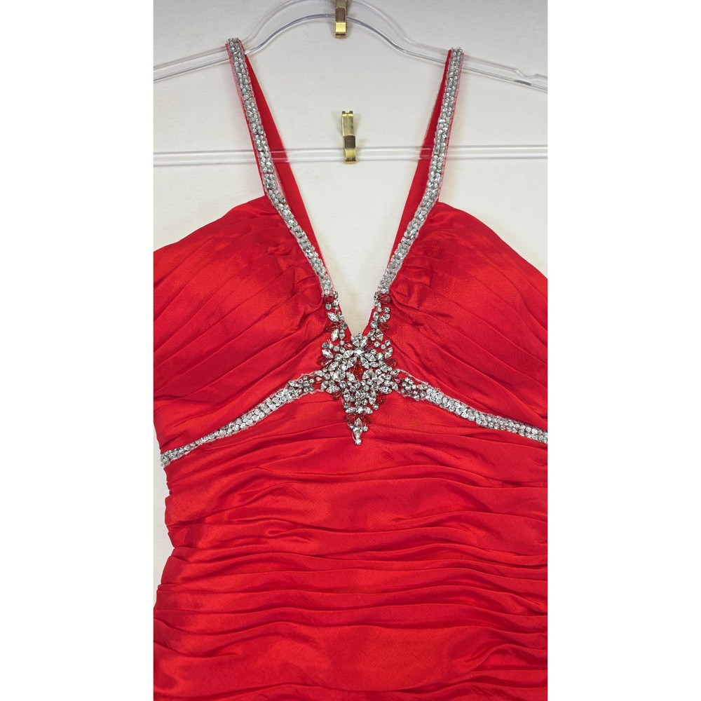 Mori Lee Prom Dress Womens 1/2 Red Formal Rhinestone Mermaid Maxi Glam Hollywood - Picture 6 of 16